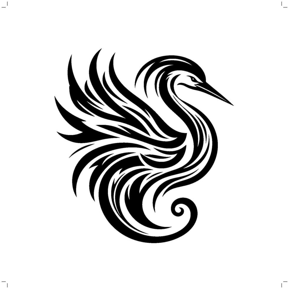 heron in modern tribal tattoo, abstract line art of animals, minimalist contour. vector