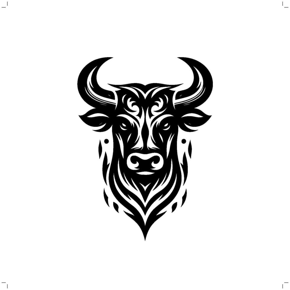 bull , cow in modern tribal tattoo, abstract line art of animals, minimalist contour. vector