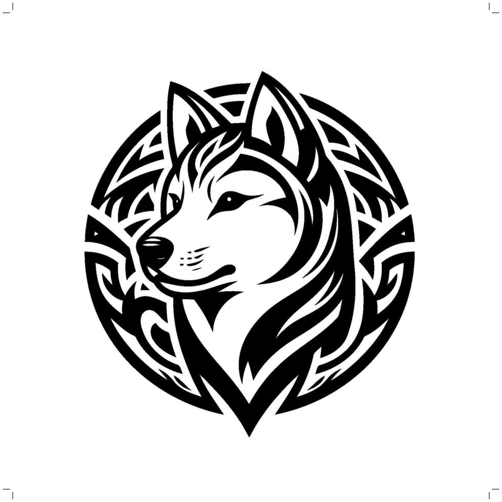 shiba dog in modern tribal tattoo, abstract line art of animals, minimalist contour. vector