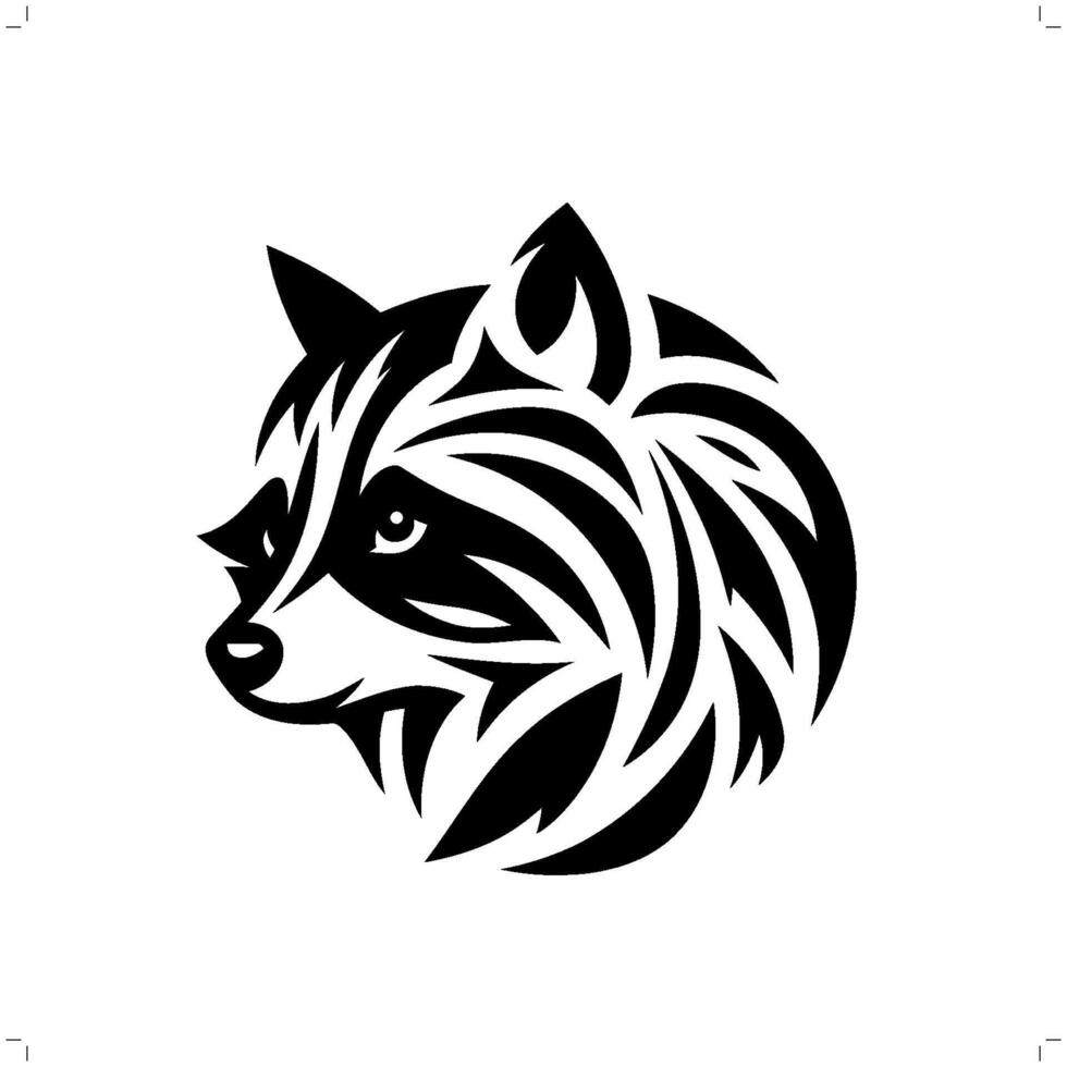 Raccoon in modern tribal tattoo, abstract line art of animals, minimalist contour. vector