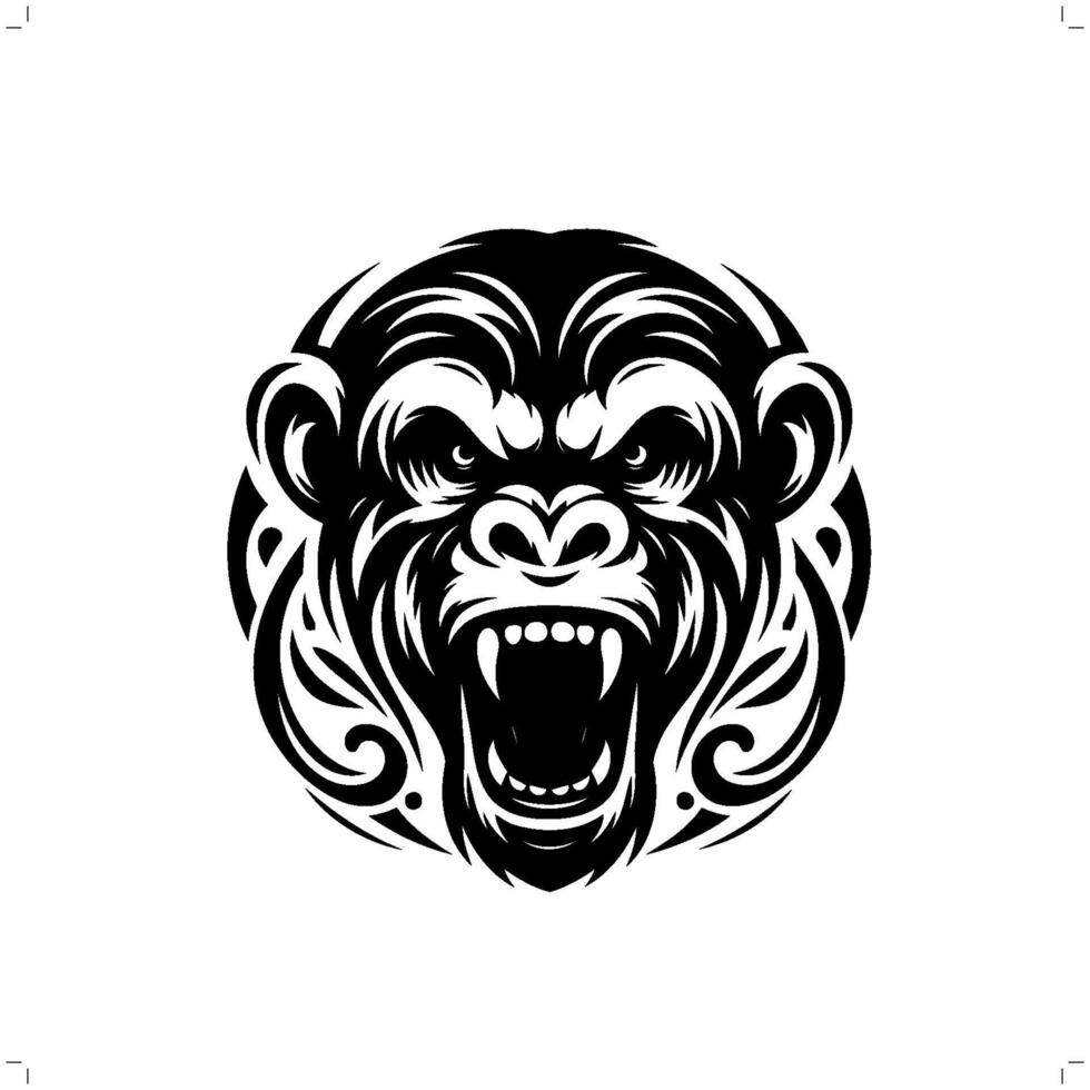 Chimpanzee in modern tribal tattoo, abstract line art of animals, minimalist contour. vector
