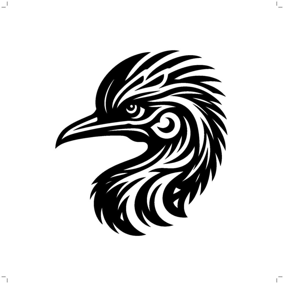 Cassowary in modern tribal tattoo, abstract line art of animals, minimalist contour. vector
