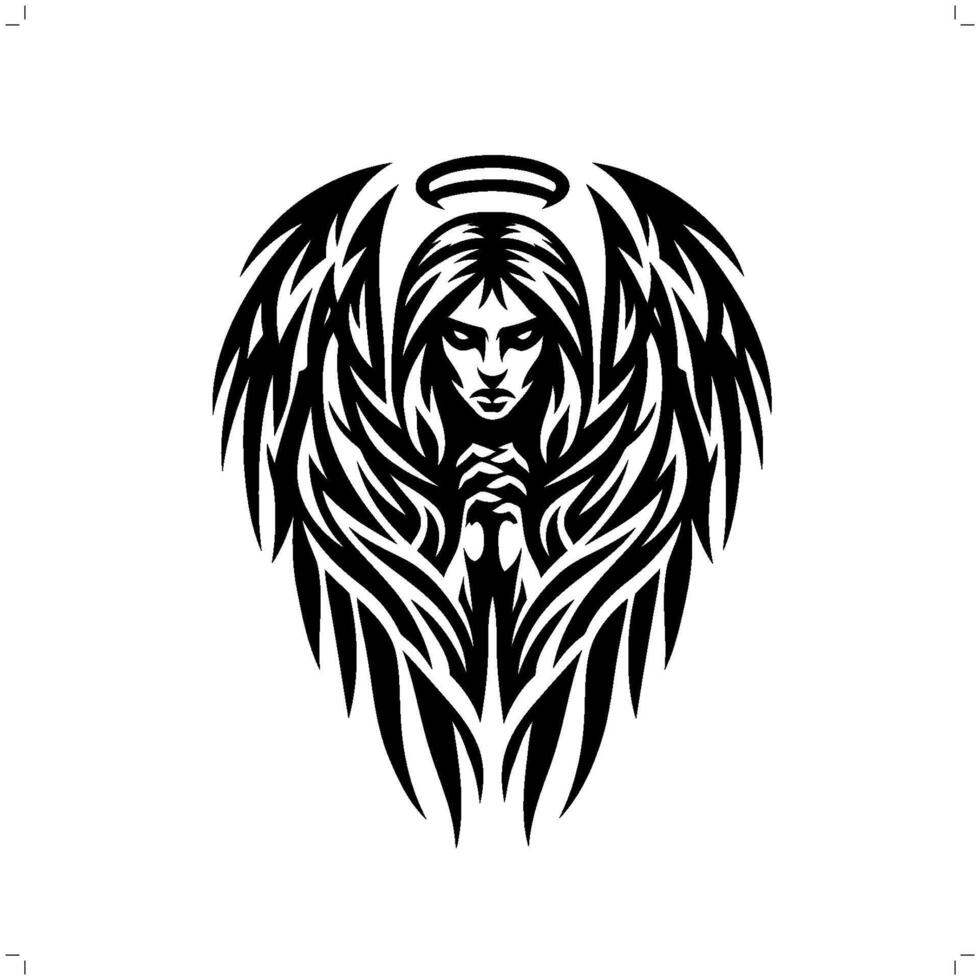 angel in modern tribal tattoo, abstract line art of people, minimalist contour. vector