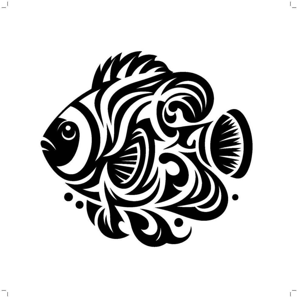 Clownfish in modern tribal tattoo, abstract line art of animals, minimalist contour. vector