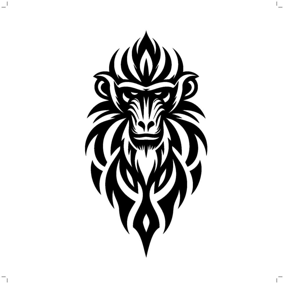 Mandrill , baboon in modern tribal tattoo, abstract line art of animals, minimalist contour. vector