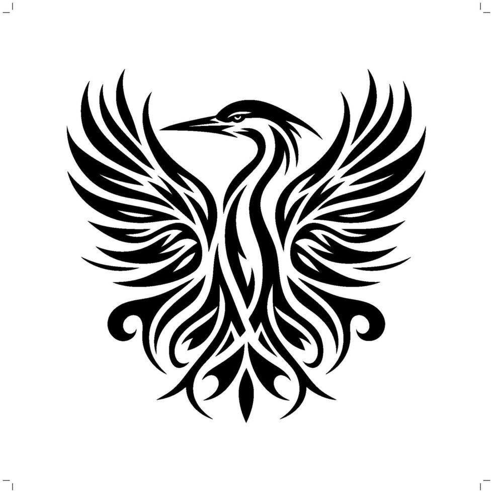 heron in modern tribal tattoo, abstract line art of animals, minimalist contour. vector