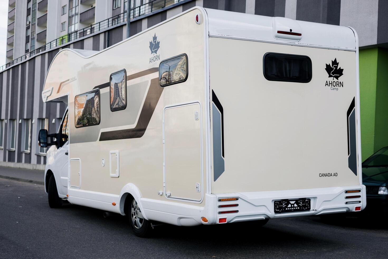 Minsk, Belarus, April 18, 2024 - Rear view Renault motorhome photo