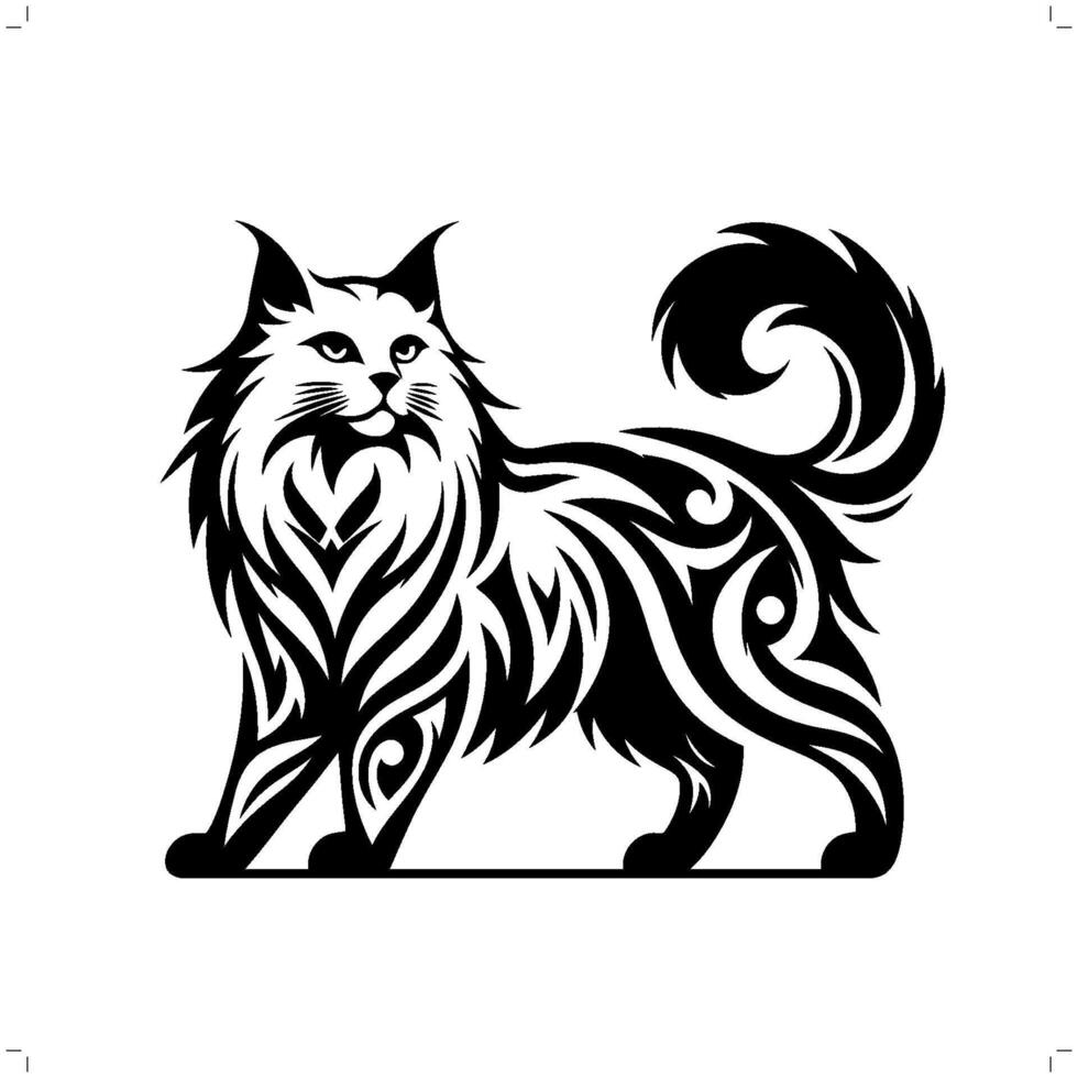 persa, muñeca de trapo gato en moderno tribal tatuaje, resumen línea Arte de animales, minimalista contorno. vector