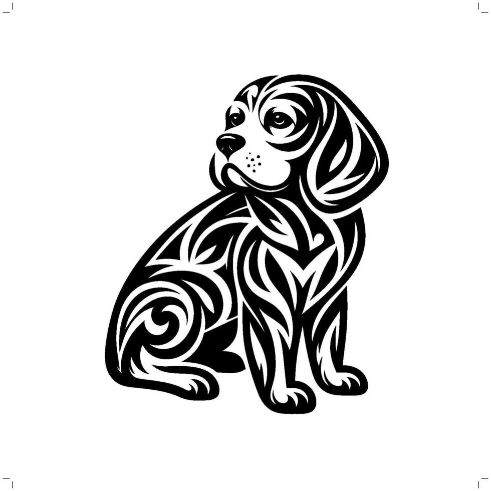 Beagle dog in modern tribal tattoo, abstract line art of animals, minimalist contour. vector
