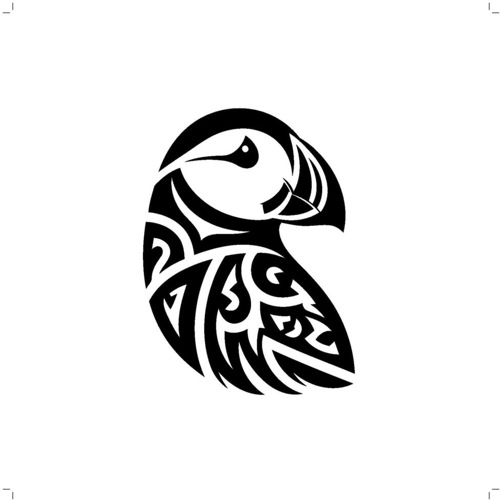 Puffin in modern tribal tattoo, abstract line art of animals, minimalist contour. vector