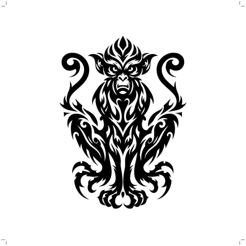 monkey , ape in modern tribal tattoo, abstract line art of animals, minimalist contour. vector