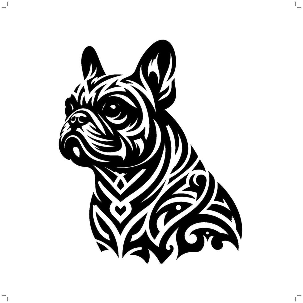 French Bulldog in modern tribal tattoo, abstract line art of animals, minimalist contour. vector