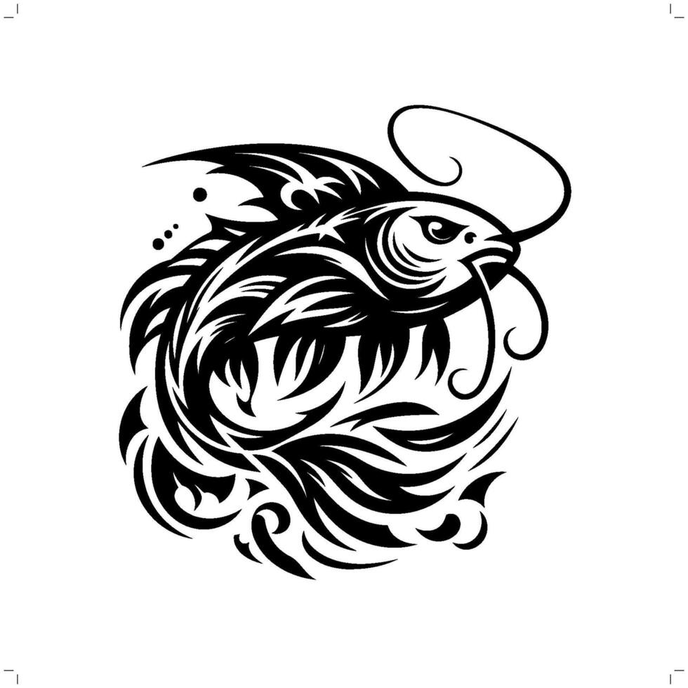 Catfish in modern tribal tattoo, abstract line art of animals, minimalist contour. vector