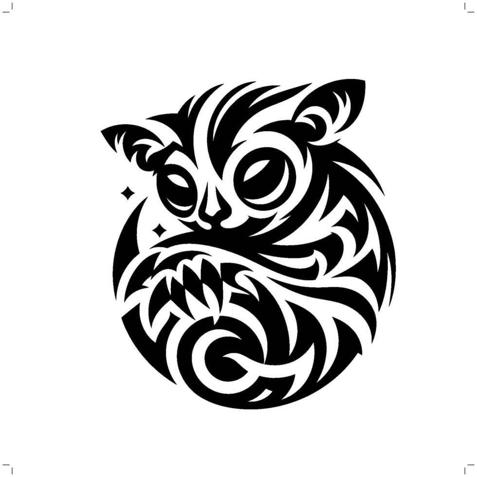 Tarsier monkey in modern tribal tattoo, abstract line art of animals, minimalist contour. vector