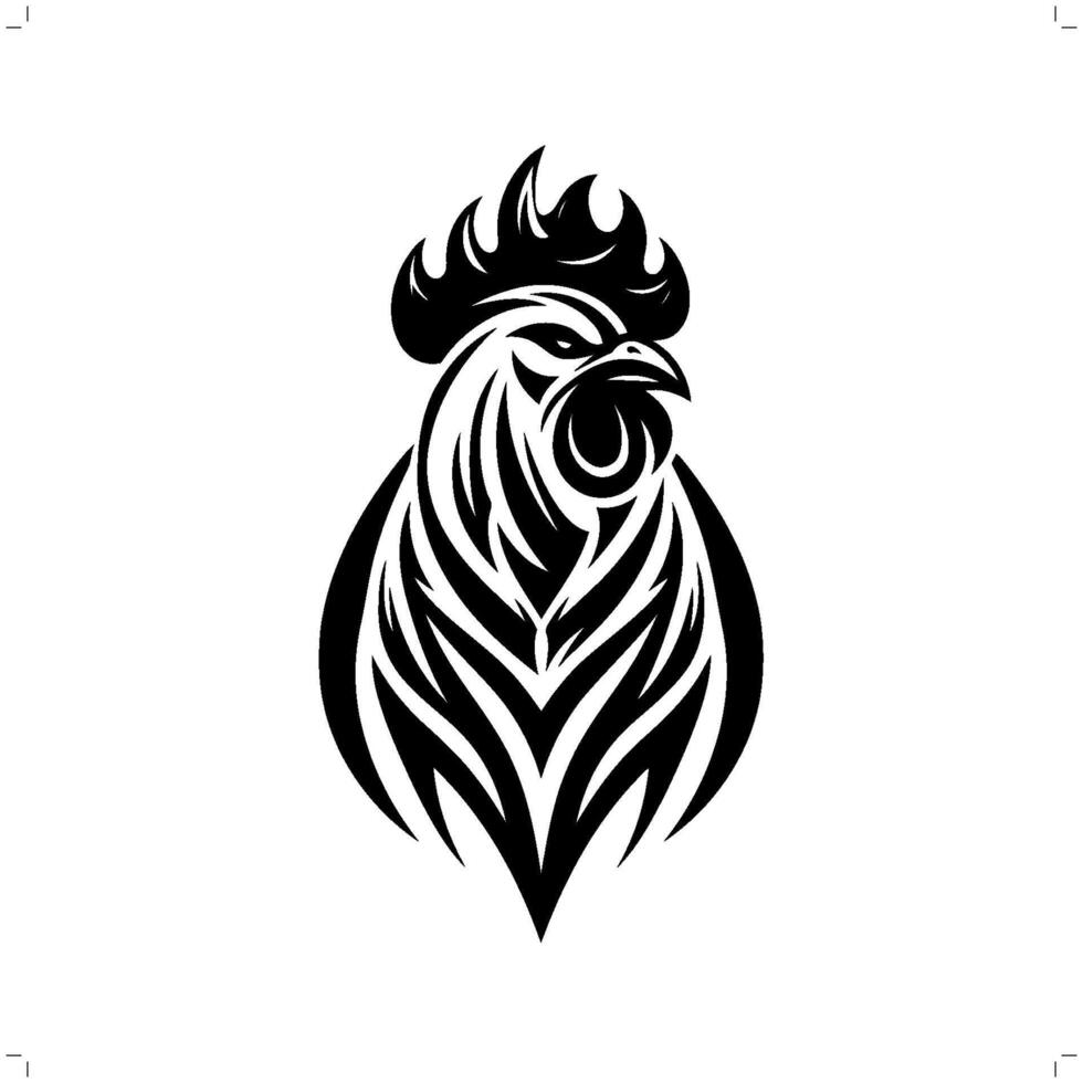 rooster, chicken in modern tribal tattoo, abstract line art of animals, minimalist contour. vector