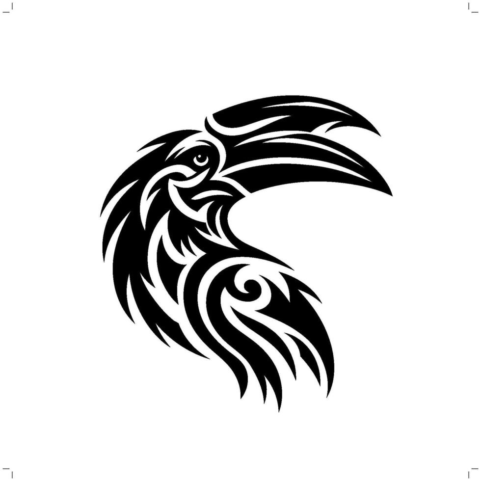 Hornbill in modern tribal tattoo, abstract line art of animals, minimalist contour. vector