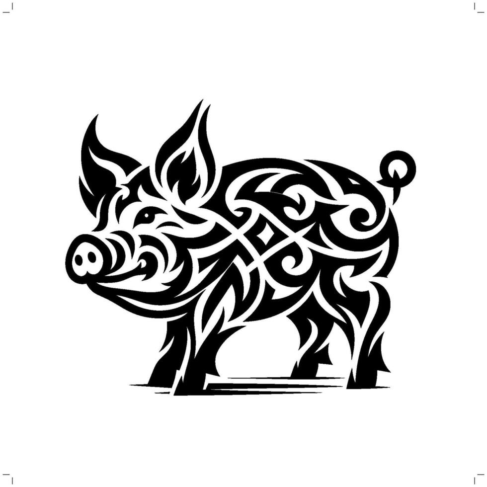 pig in modern tribal tattoo, abstract line art of animals, minimalist contour. vector