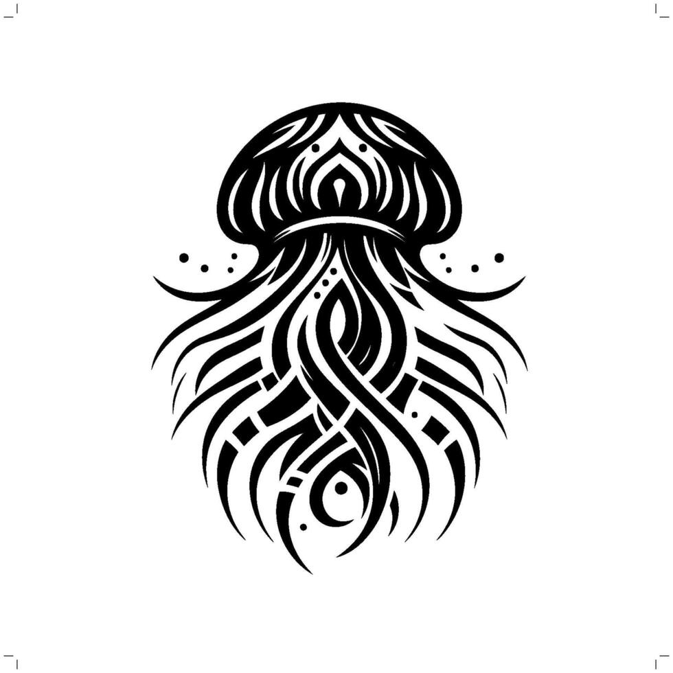 jellyfish in modern tribal tattoo, abstract line art of animals, minimalist contour. vector