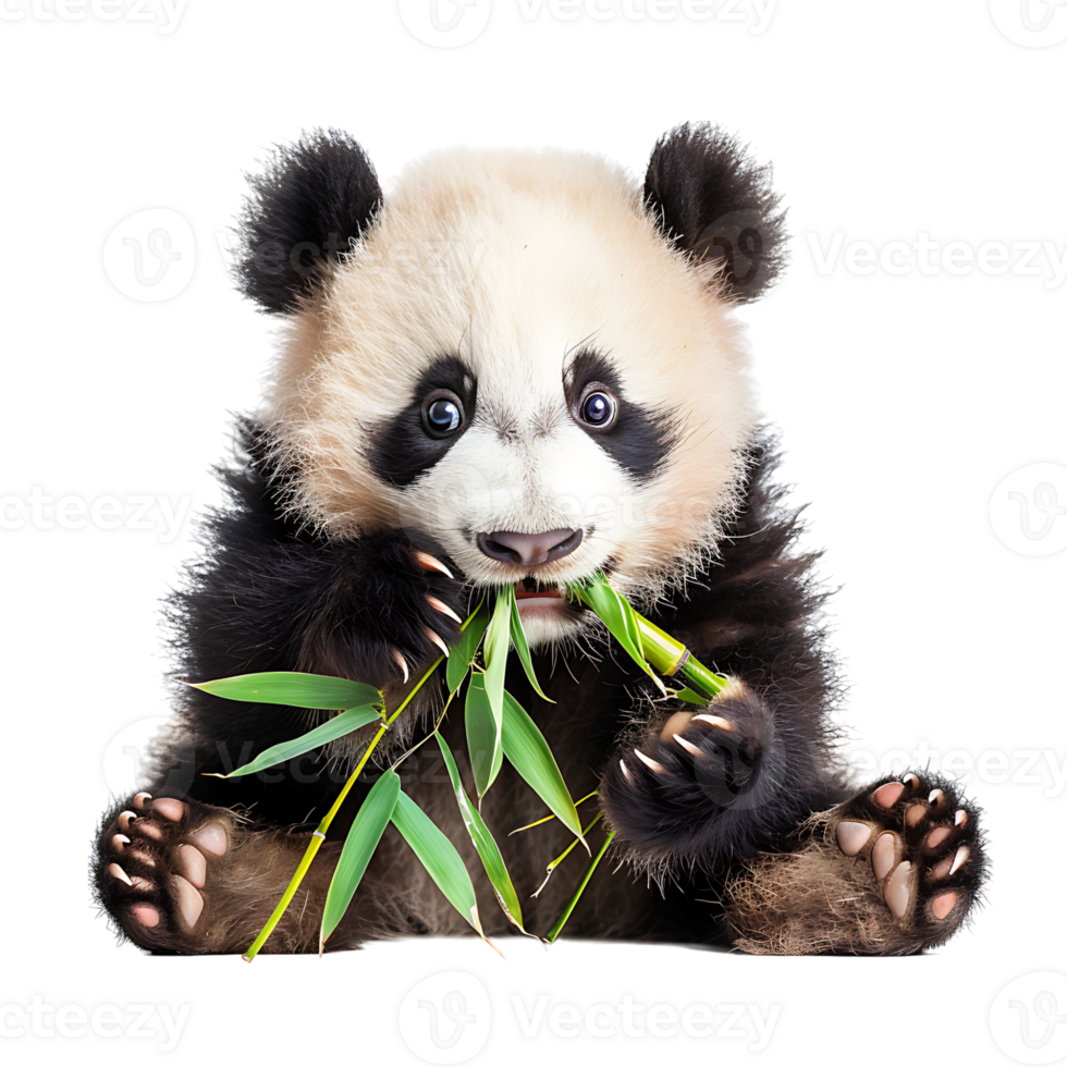 Baby panda eating bamboo on isolated transparent background png