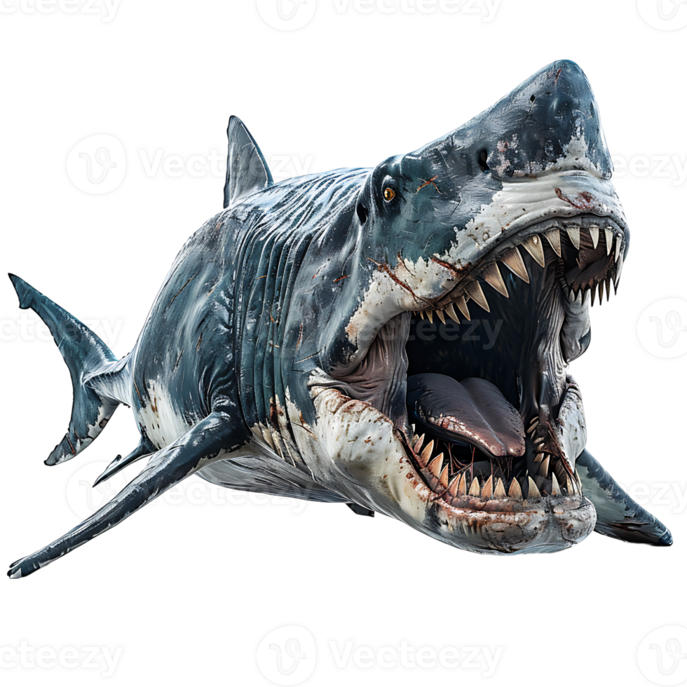 Megalodon front view on isolated transparent background png