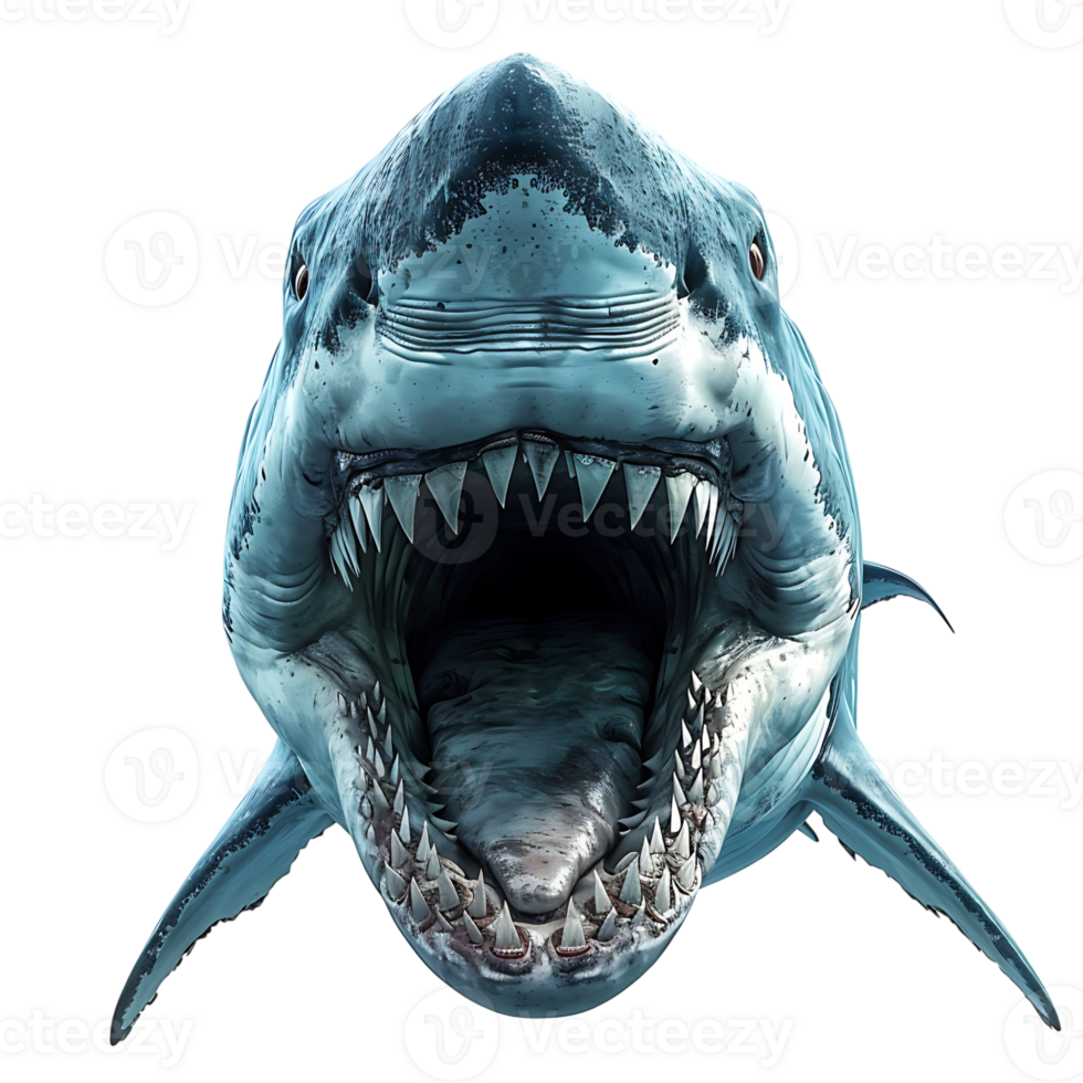 Megalodon front view on isolated transparent background png