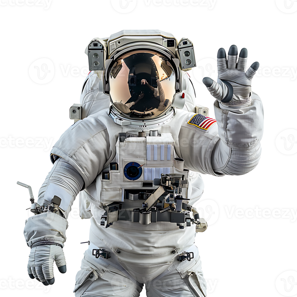 Astronaut waving hand on isolated transparent background png