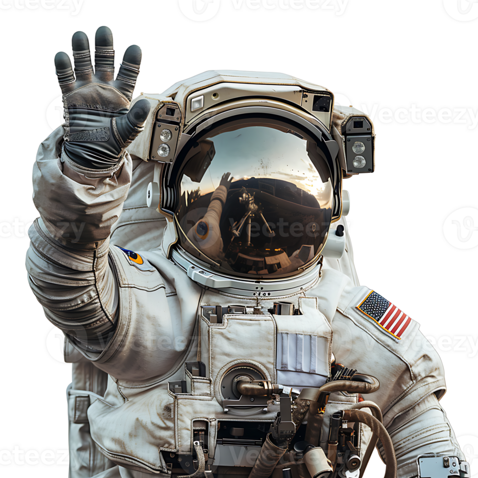 Astronaut waving hand on isolated transparent background png