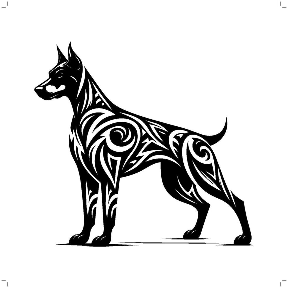Doberman dog in modern tribal tattoo, abstract line art of animals, minimalist contour. vector