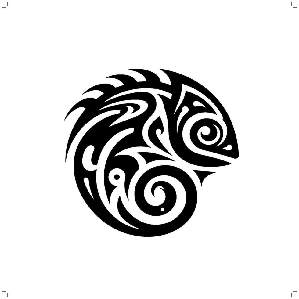 Chameleon in modern tribal tattoo, abstract line art of animals, minimalist contour. vector