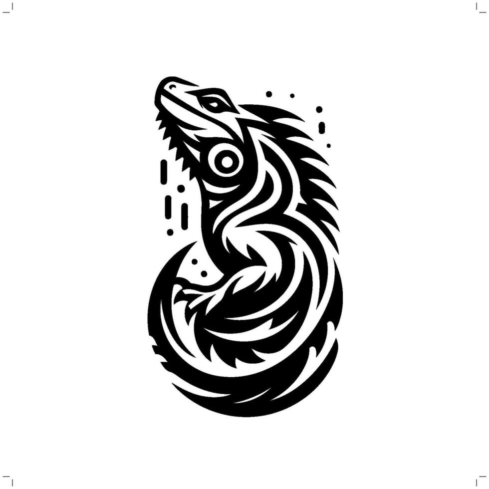 Iguana in modern tribal tattoo, abstract line art of animals, minimalist contour. vector