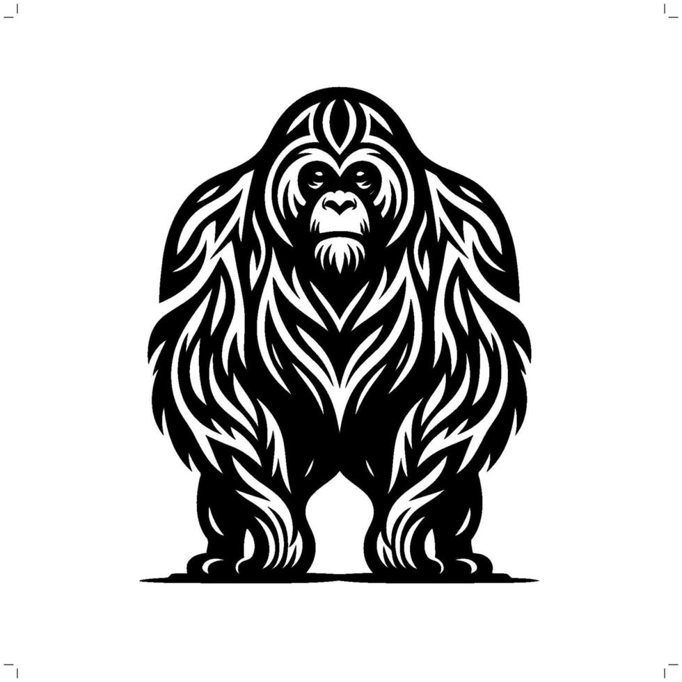 orangutan in modern tribal tattoo, abstract line art of animals, minimalist contour. vector