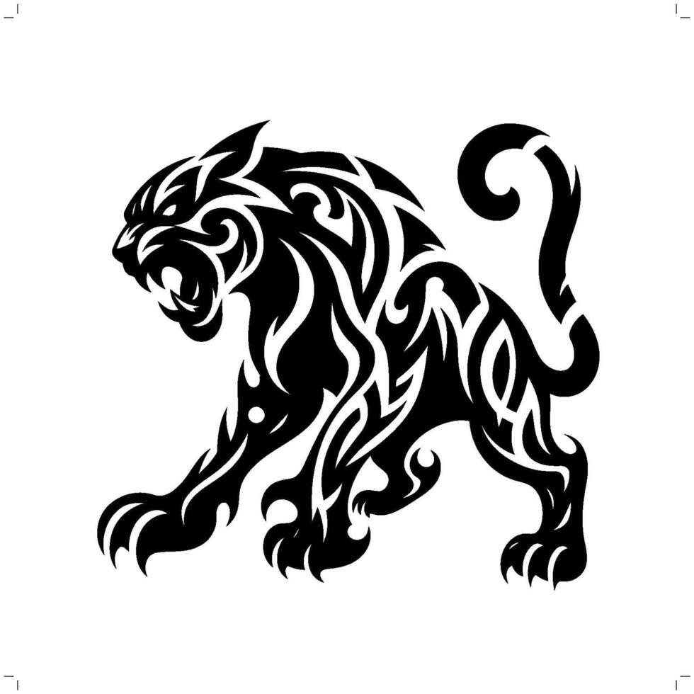 jaguar, leopard, panther in modern tribal tattoo, abstract line art of animals, minimalist contour. vector