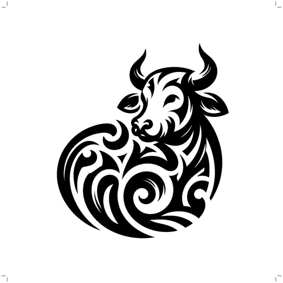 bull , cow in modern tribal tattoo, abstract line art of animals, minimalist contour. vector