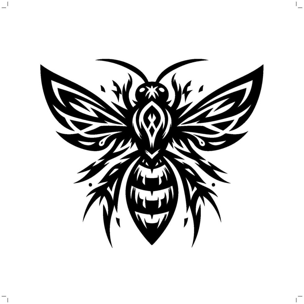 Bee in modern tribal tattoo, abstract line art of animals, minimalist contour. vector
