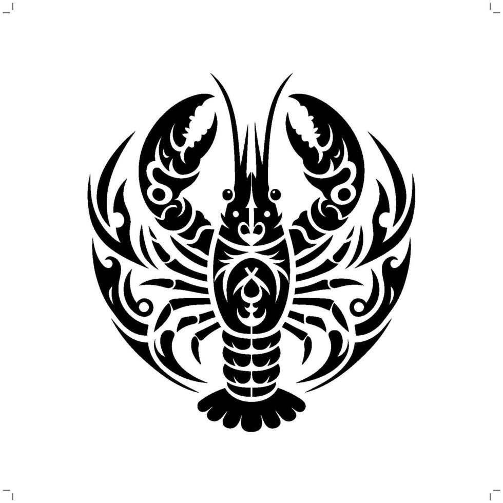 crayfish in modern tribal tattoo, abstract line art of animals, minimalist contour. vector