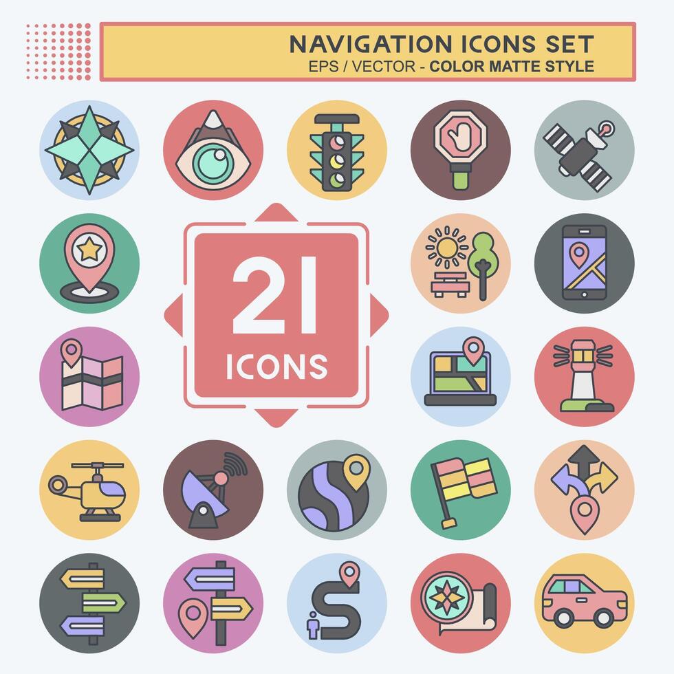 Icon Set Navigation. related to Holiday symbol. color mate style. simple design illustration vector