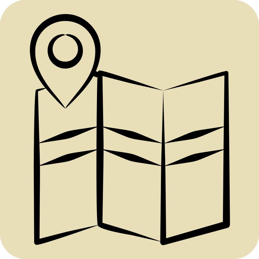 Icon Map Search. related to Navigation symbol. hand drawn style. simple design illustration vector