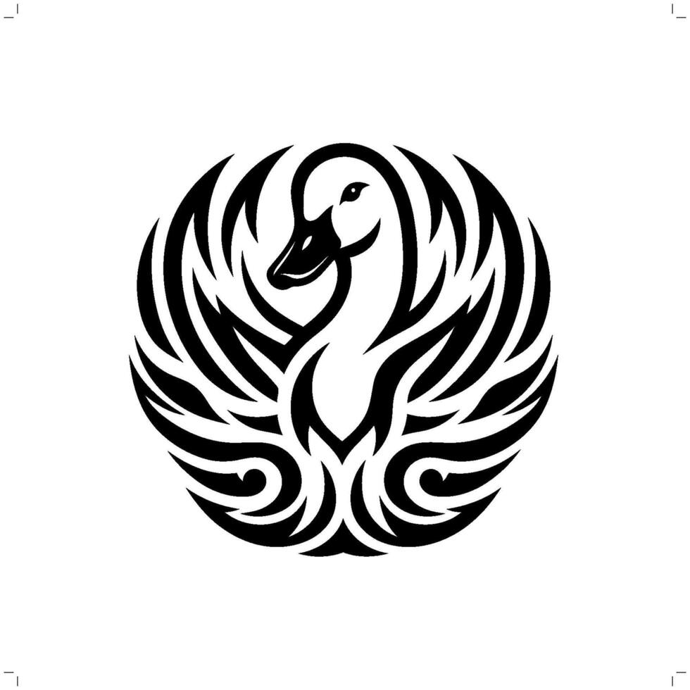 duck, goose, swan in modern tribal tattoo, abstract line art of animals, minimalist contour. vector