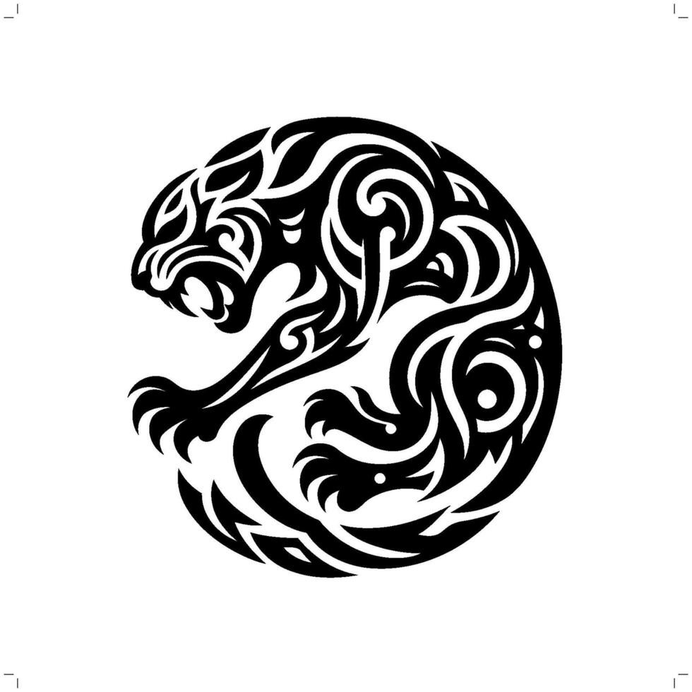 jaguar, leopard, panther in modern tribal tattoo, abstract line art of animals, minimalist contour. vector