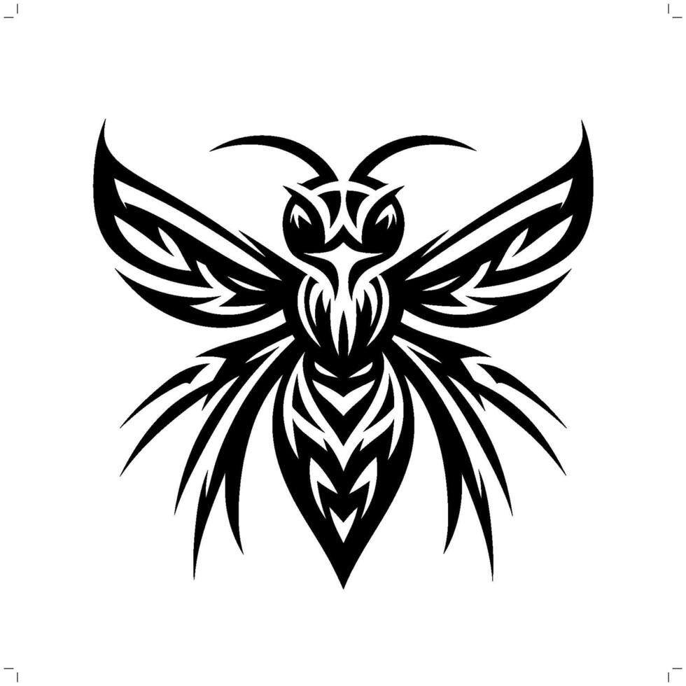 Bee in modern tribal tattoo, abstract line art of animals, minimalist contour. vector