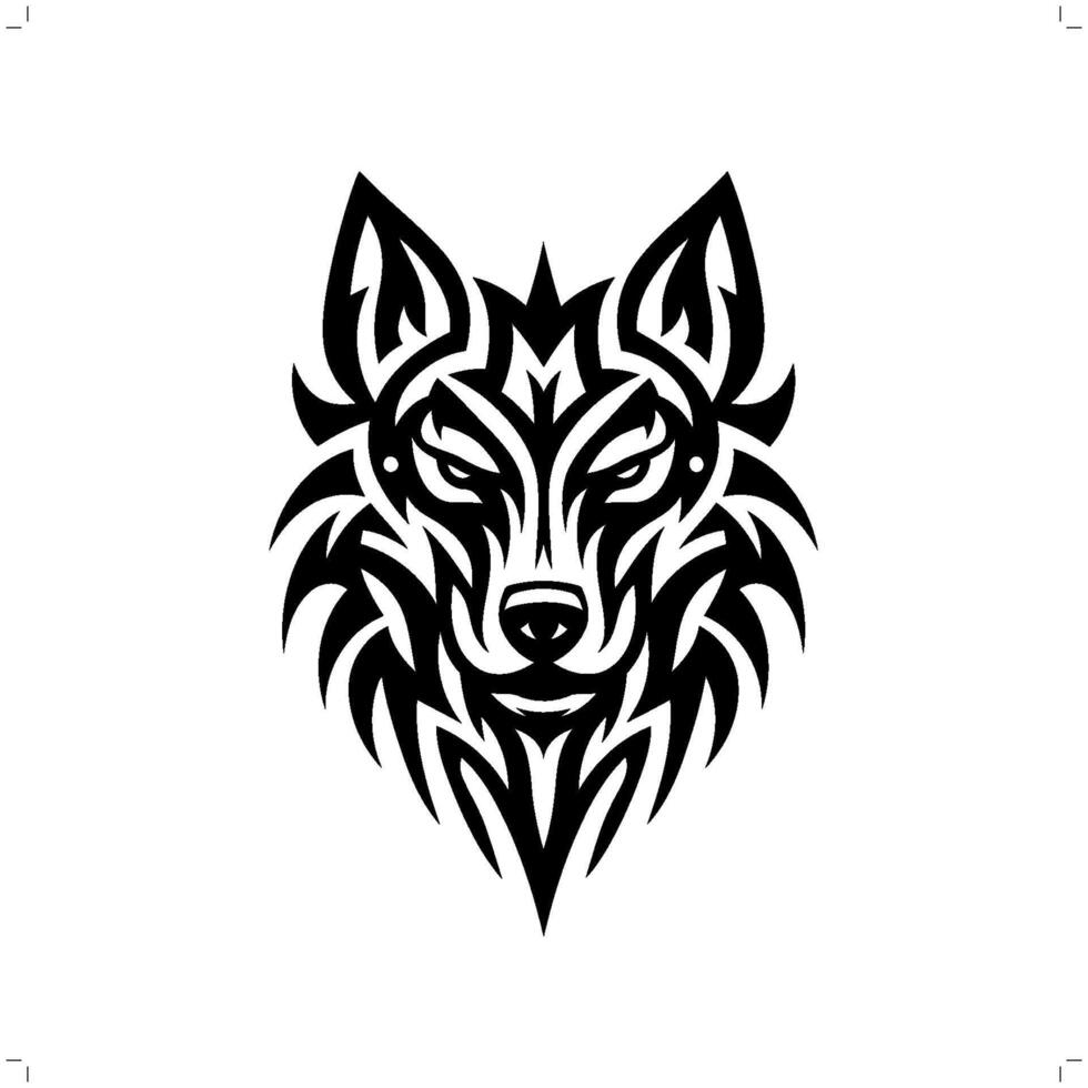 Wolf in modern tribal tattoo, abstract line art of animals, minimalist contour. vector