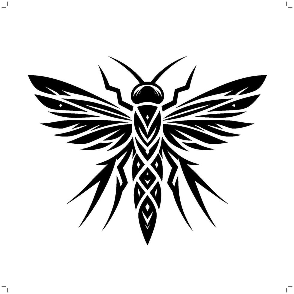 Firefly in modern tribal tattoo, abstract line art of animals, minimalist contour. vector