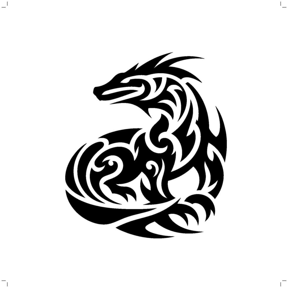 Komodo in modern tribal tattoo, abstract line art of animals, minimalist contour. vector