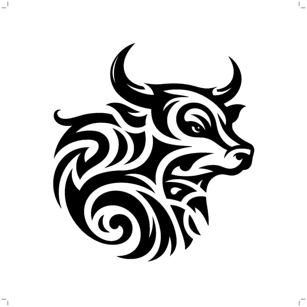 bull , cow in modern tribal tattoo, abstract line art of animals, minimalist contour. vector