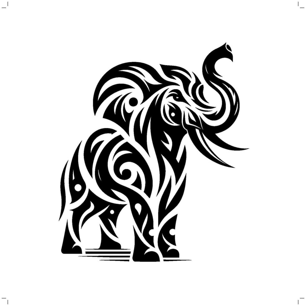 Elephant in modern tribal tattoo, abstract line art of animals, minimalist contour. vector