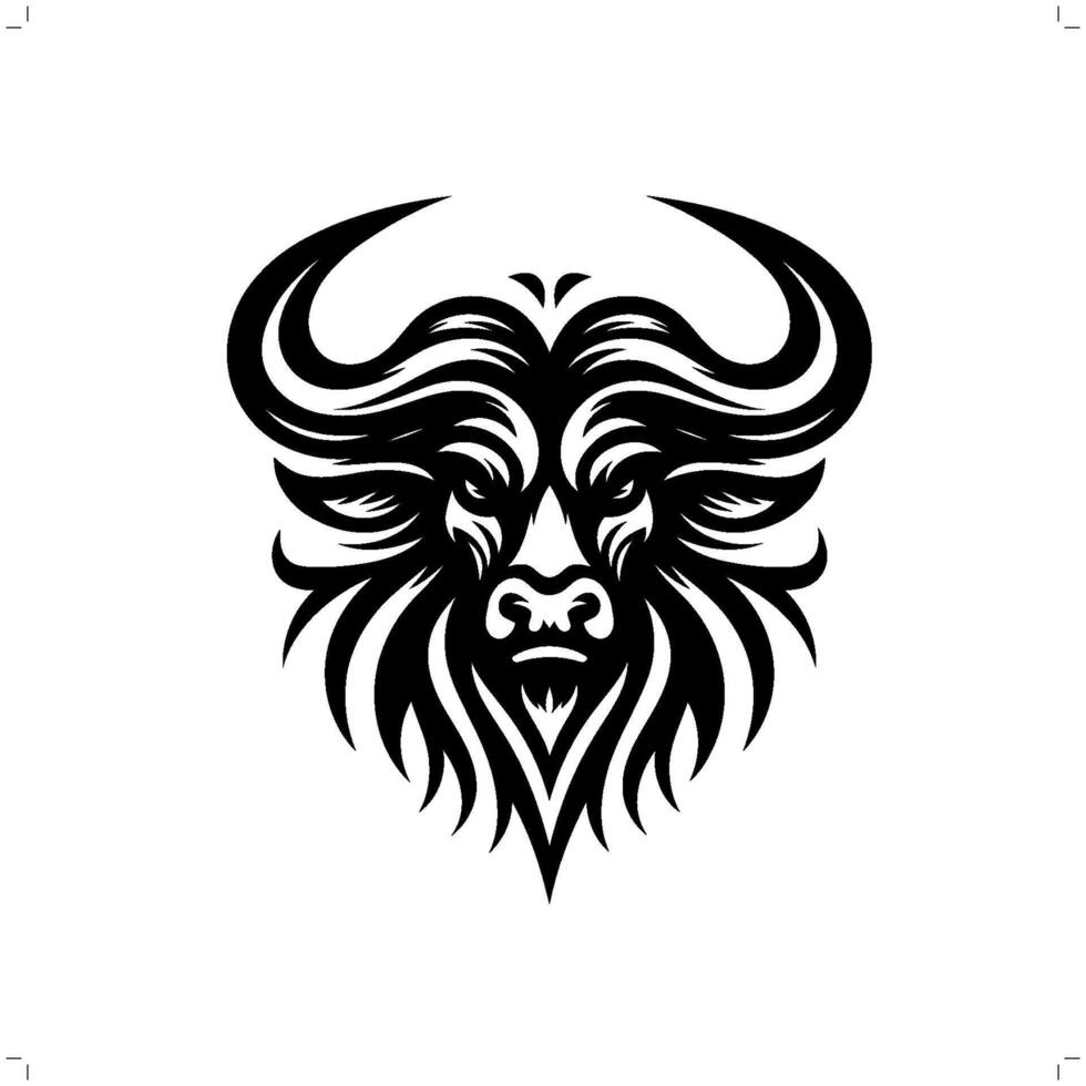 Bison , buffalo in modern tribal tattoo, abstract line art of animals, minimalist contour. vector