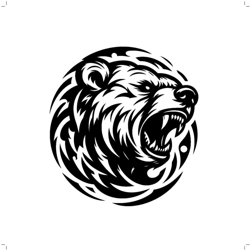 grizzly bear in modern tribal tattoo, abstract line art of animals, minimalist contour. vector