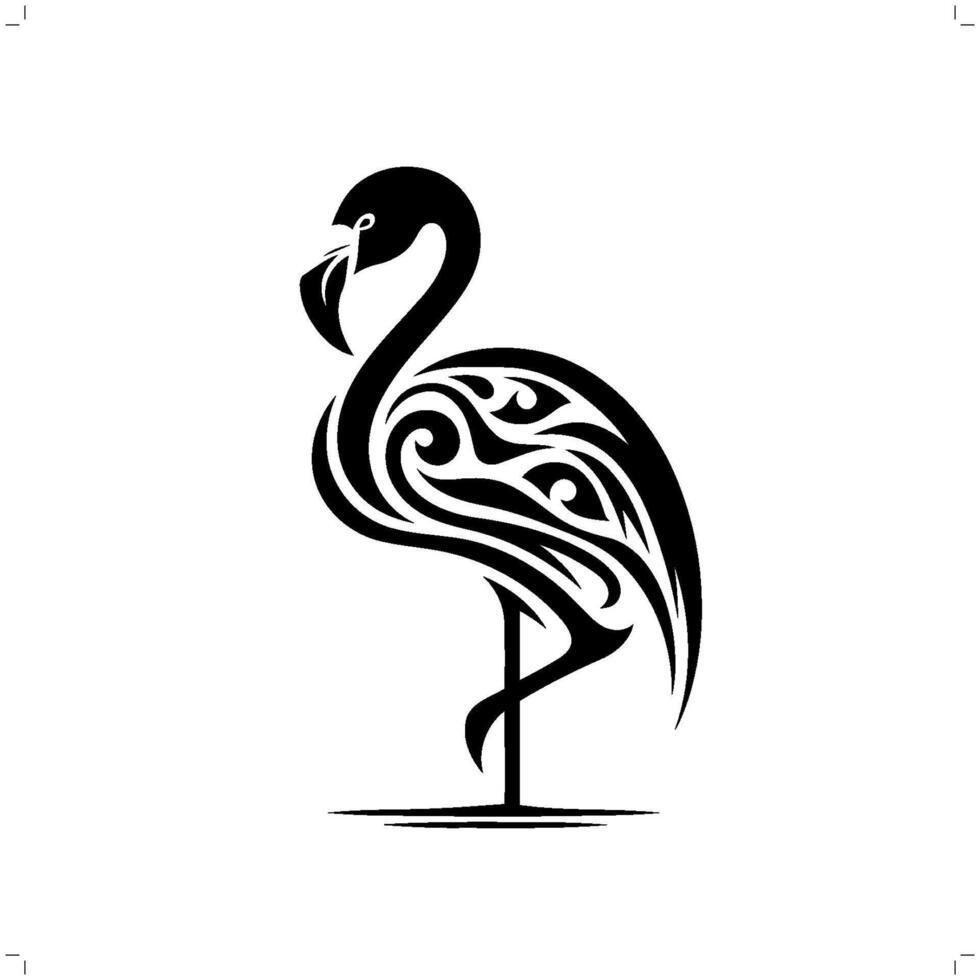 flamingo in modern tribal tattoo, abstract line art of animals, minimalist contour. vector