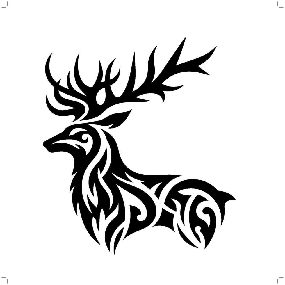 Reindeer, moose in modern tribal tattoo, abstract line art of animals, minimalist contour. vector