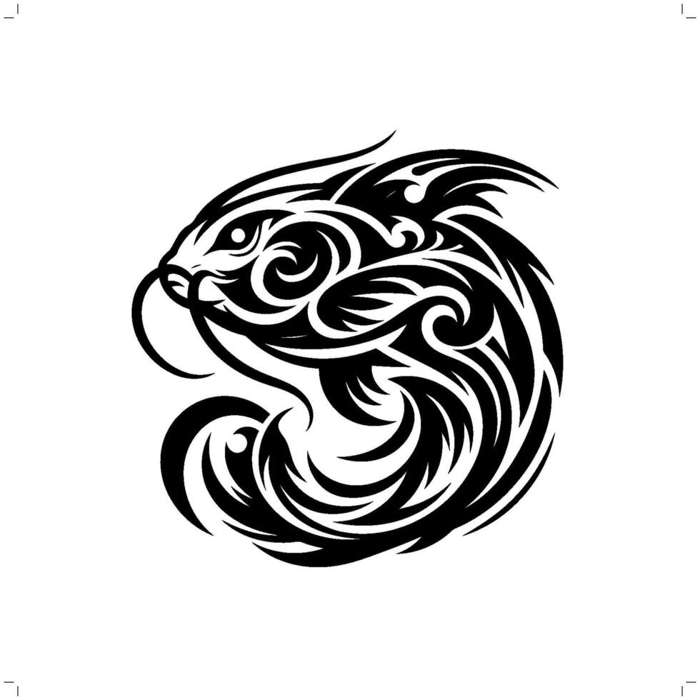 Catfish in modern tribal tattoo, abstract line art of animals, minimalist contour. vector